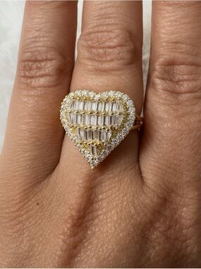 Heart Cocktail Ring with Clear Stones in Gold